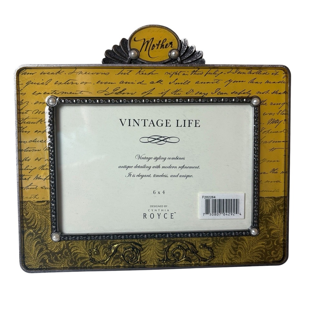 Vintage Home Collection 6 X 4 MOTHER Yellow Metal Glass Ornate Picture Frame